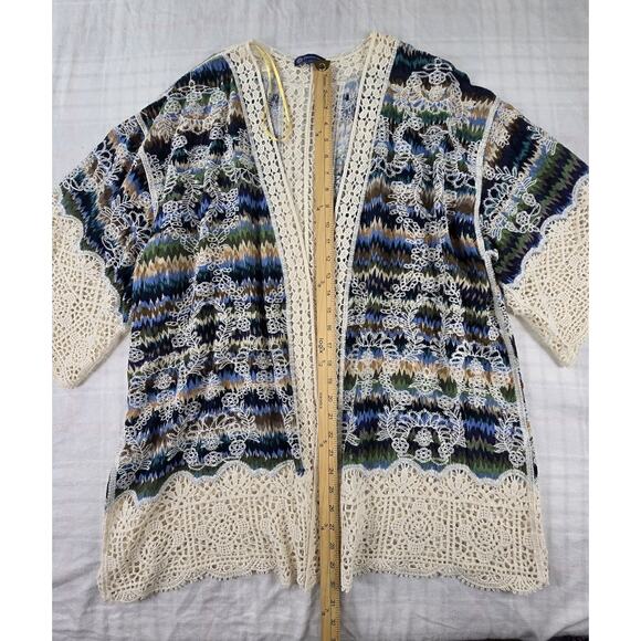 Democracy Womens Cardigan Open Jacket Boho Embroidered Crochet Trim 1X - Picture 3 of 11